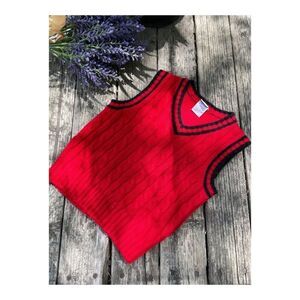 Knit Sweater Vest Red Black Y2K Teddy's Choice Preppy Christmas Sz 18M